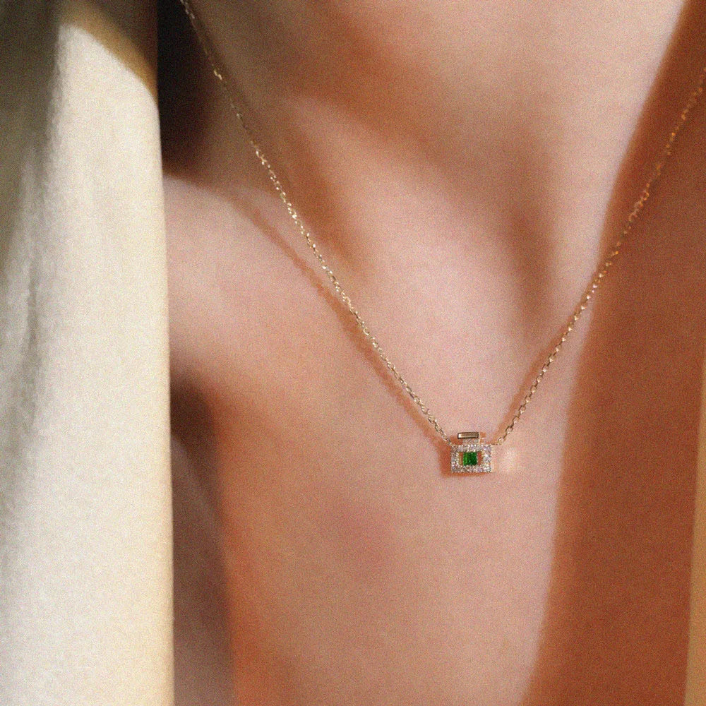 Fancy 18K Gold Plated Pure 925 Sterling Silver Green Zircon Gemstone Perfume Bottle Shaped Pendant Necklace for Women Girls