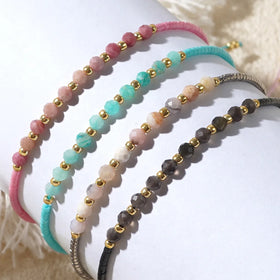 Trendy Miyuki Seed Bead Natural Stone Friendship Bracelet Cord Woven Adjustable Gift for Girls & Women Wedding Anniversary Party