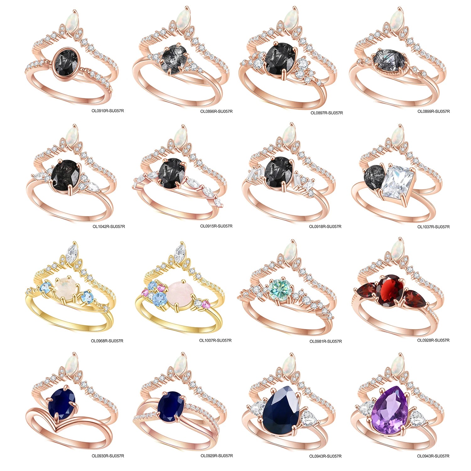 SU057 Fine Jewelry Delicate Engagement Rings Set Custom Gemstone Women 925 Sterling Silver Wedding Band Set