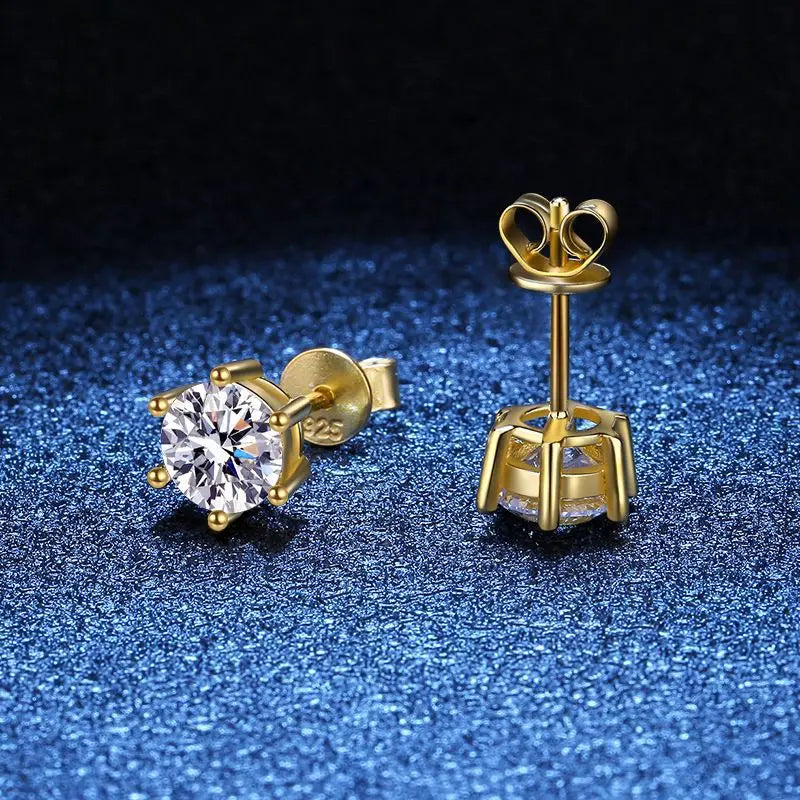 18K Yellow Gold Plated Round Brilliant Cut 0.5-2 Carat Diamond Test Past D Color VVS1 Moissanite Wedding Stud Earrings for Women