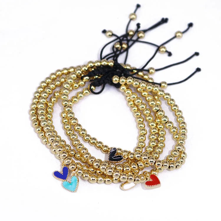 BM1020 Hot Sale Dainty Color Enamel Heart Bracelet & Metal Ball Beads Bracelet Gold Plated Copper Beads Adjustable Bracelet