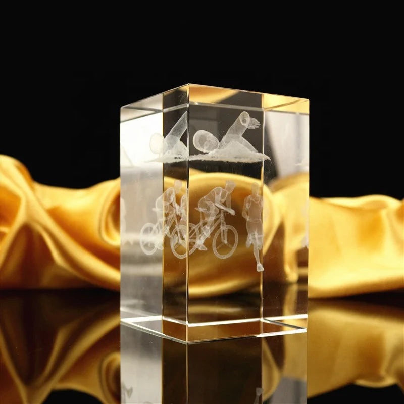 Yiwu Factory Customized Sports Company Souvenir Gift Crystal Glass Cube 5*5*8cm 3d Laser Crystal Cube Laser Engraving for Gift