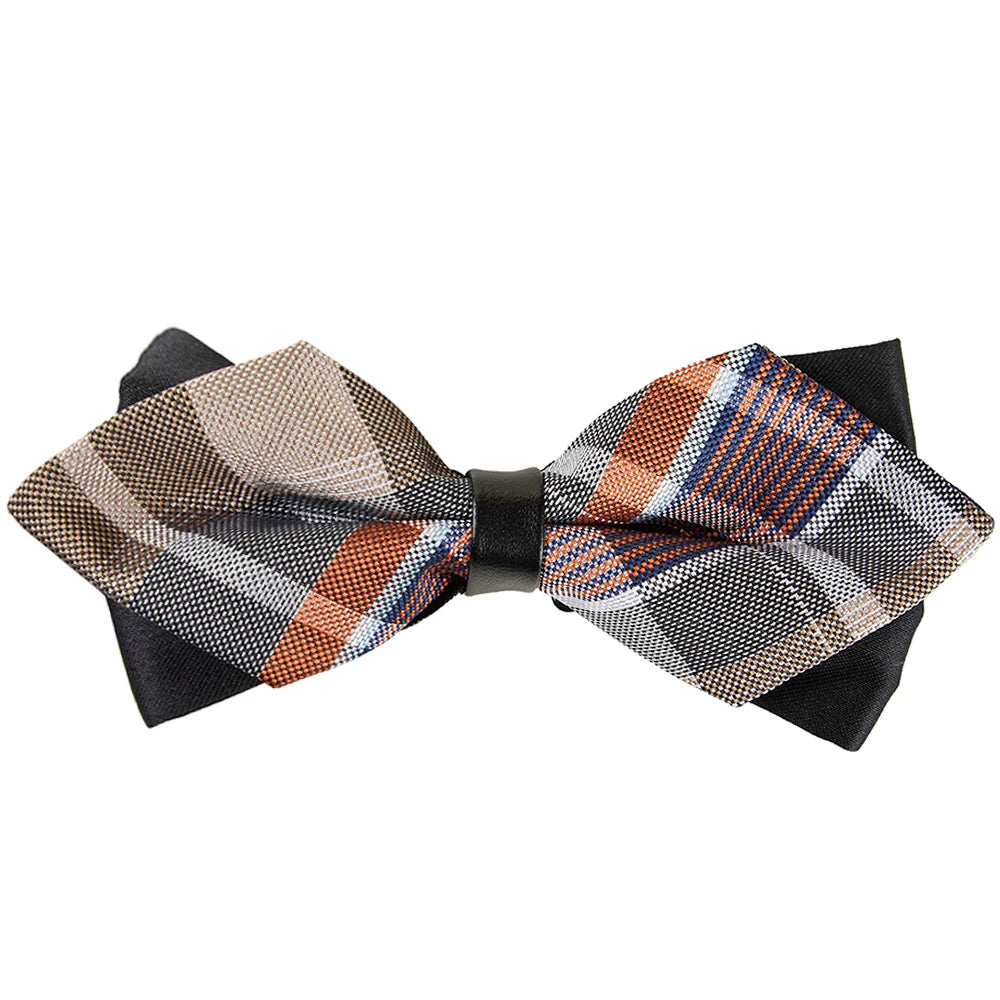 Promotion Adjustable Bowtie Gentleman's 100% Microfiber Brown Taupe Diamond Pointed Fashion Plaid Check Design Bow Tie for Men