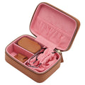 Custom Logo Mini Brown Waterproof Leather Zipper Closure Jewelry Box for Travel Storage Cosmetic
