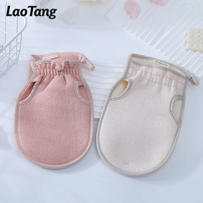 High Quality Custom Pink Exfoliating Glove Turkish Cotton Viscose Exfoliation Glove Double Layer Shower Mitt