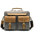 Vintage Men's Handbag Waxed Canvas and Genuine Cowhide Leather Crossbody Laptop Messenger Briefcase Stylish Fashion Design