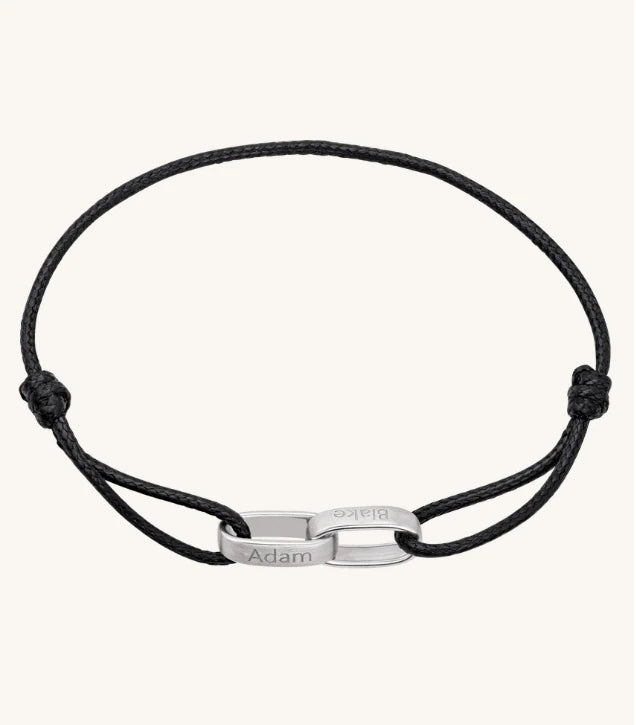 Stainless Steel Custom Meaningfull Jewelry Engraved Text Linked Metal Flat Circle Bracelet Matching Couples Bracelet for Men
