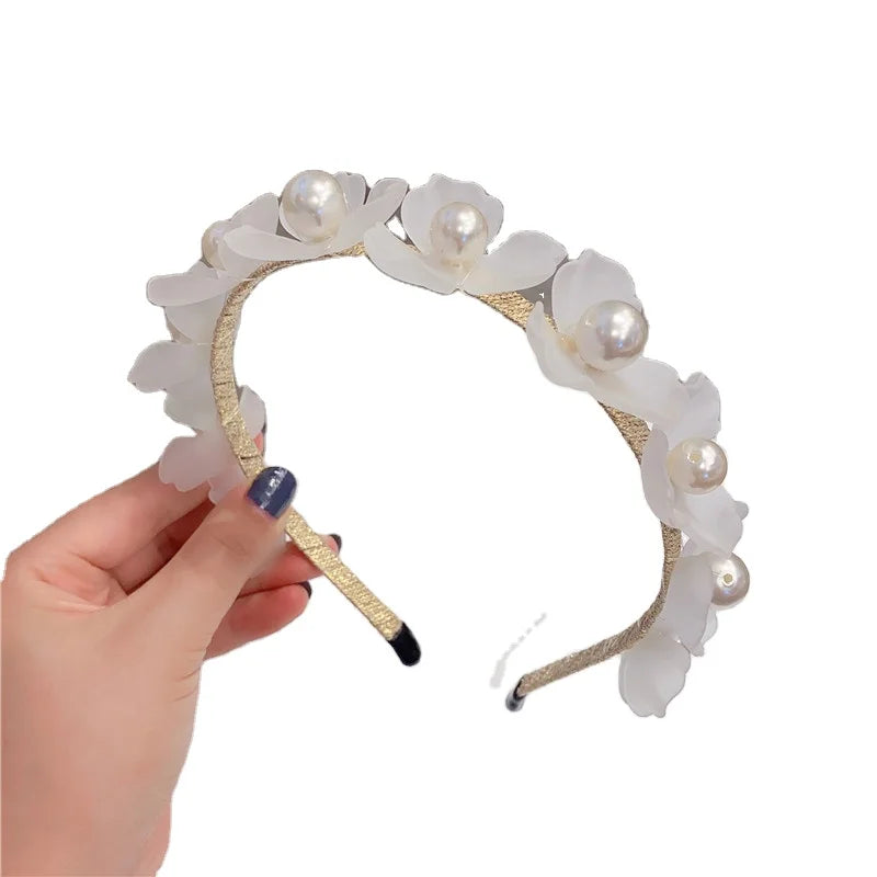 Dream Fashion Bohemia Headbands for Girls Elegant Vivid Pearl Flower Hairbands with Ab Color Thin Shining Band for Kids