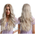 HAOLING OEM/ODM Long Wavy Synthetic Wig for Women Ombre Brown Platinum Blonde Grey Mixed Wig Heat Resistant Synthetic Hair Wigs