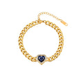 Vintage Jewelry Custom Metal logo Gold Plated Cuban Link Chain Zircon Heart Bracelet Women