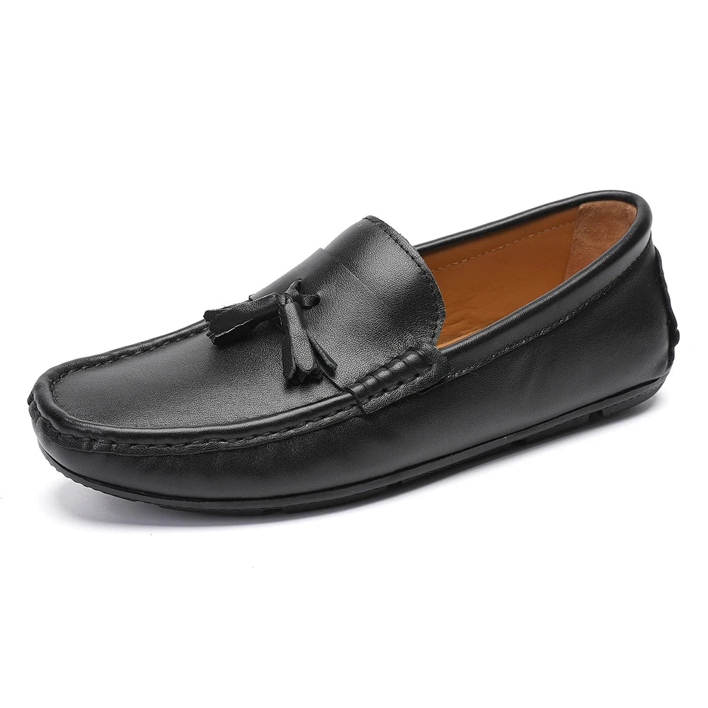 Men's Genuine Leather Tassel Loafers Soft Sole Luxury European Style Casual Formal Dress Shoes Daily Use Height Increasing
