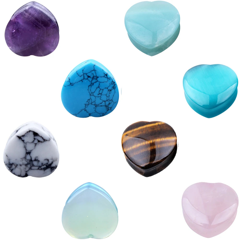 Set 10Pairs Natural Stone Ear Plugs Tunnel Flesh Heart-Shaped Earrings Gauges Ear Expander Stretcher Wedding Jewelry for Women