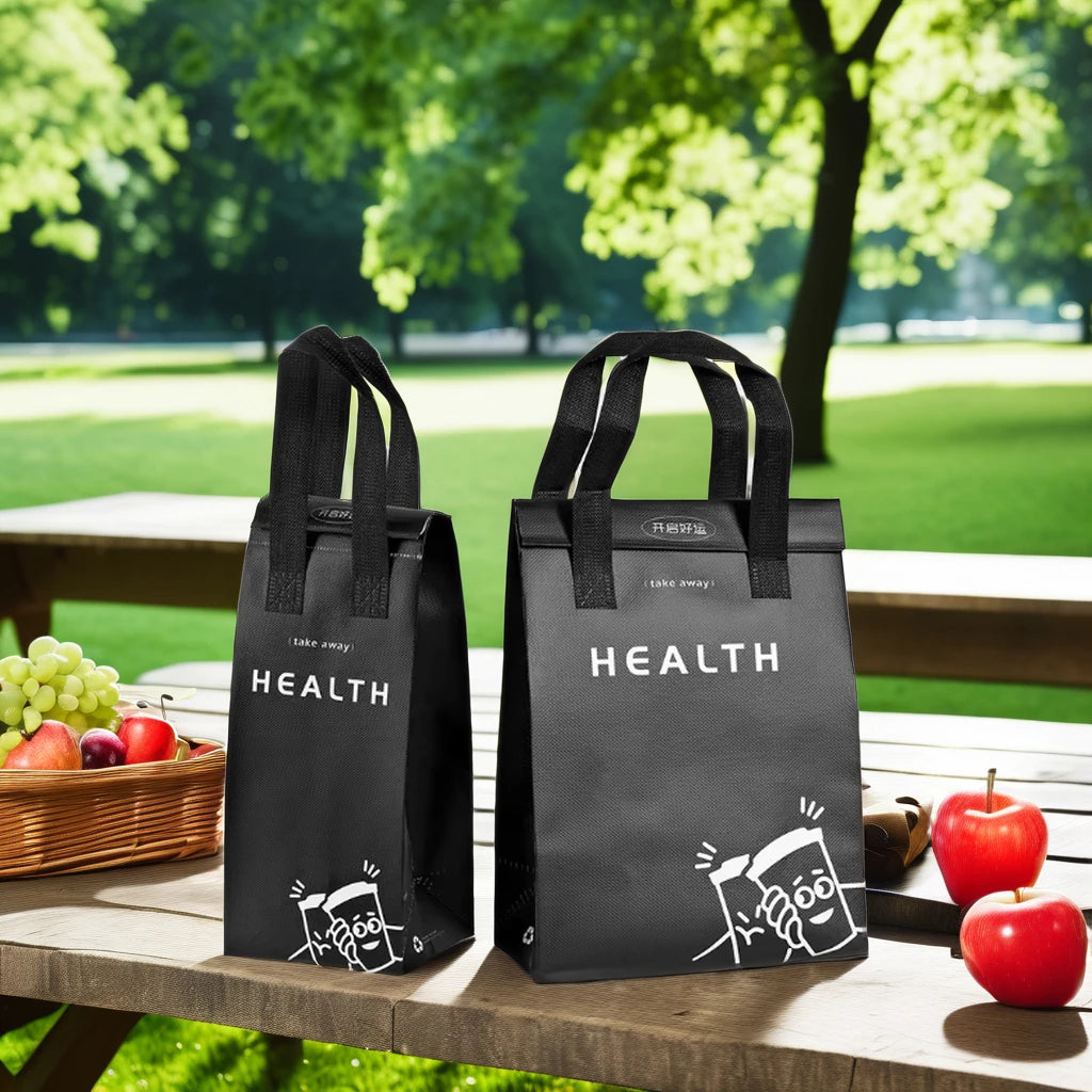 Custom Printed Disposable Non-Woven Tote Thermal Bag Foldable Recyclable Takeaway Food Packaging for Chocolate Sandwich Cake
