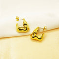 Vintage 24K Gold Plated Stainless Steel Geometric Hoop Earrings Tarnish-Free Irregular Lava Fold Design Fashionable Styling
