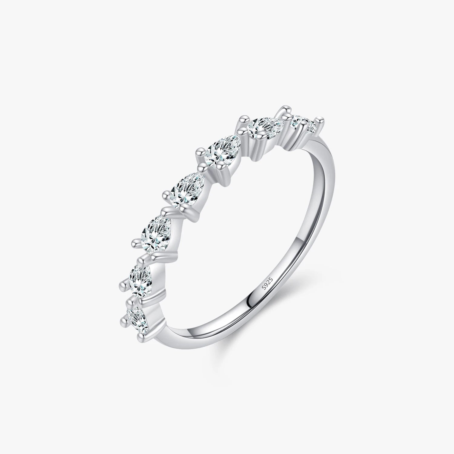 Prong Setting Stackable Ring for Women Gift Fine Jewelry 925 Sterling Silver Simple Water Drop Pear Cut CZ Finger Ring