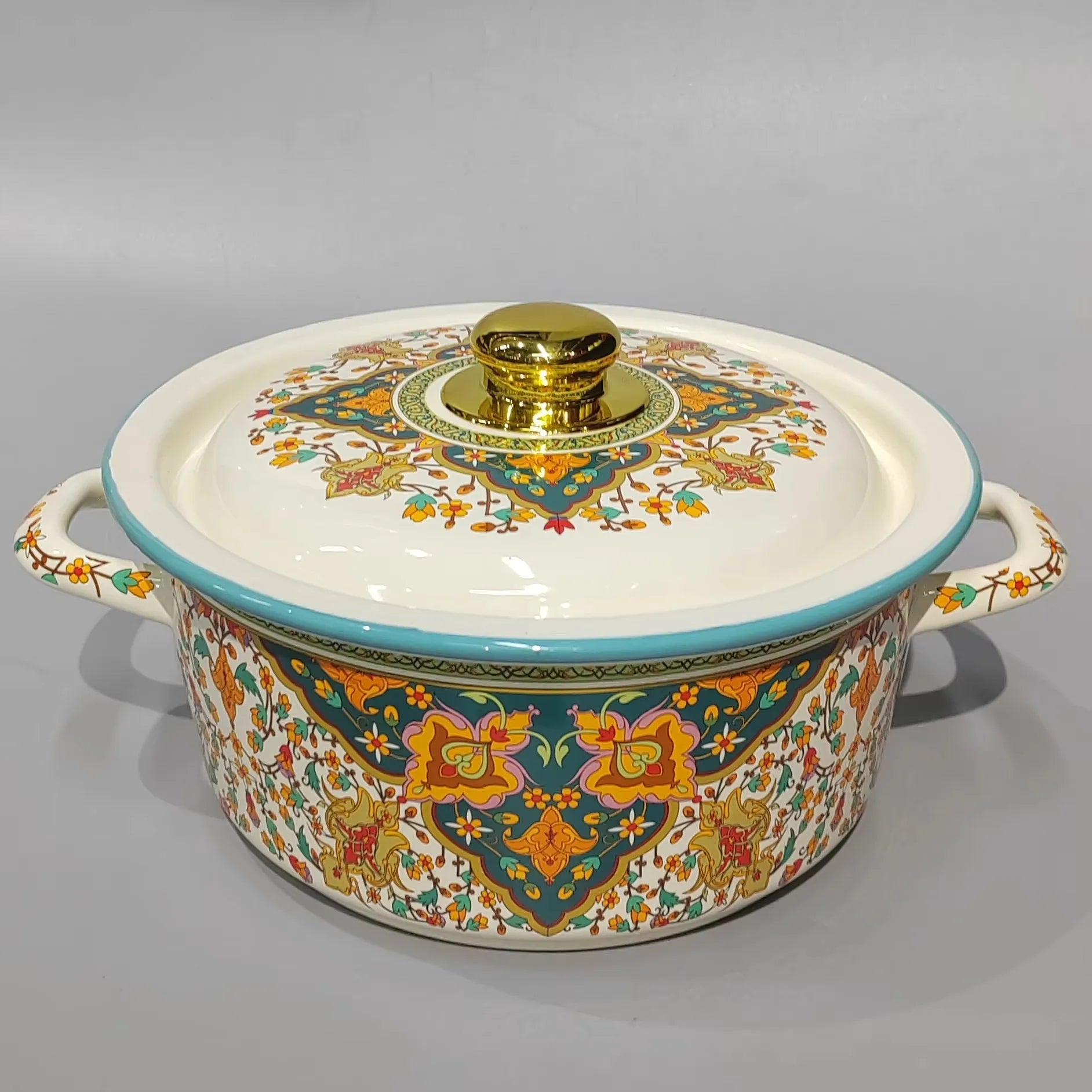 26cm Thick-Rolled Edge Enamel Soup Stew Pot Double-Ear Contemporary Design Gas Cooker Glass Cover Dishwasher Safe Hand Wash Only