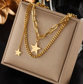 Necklace Double Five-pointed Star Pendant Titanium Steel Does Not Fade Personality Temperament Jewelry Collar Bone Necklace