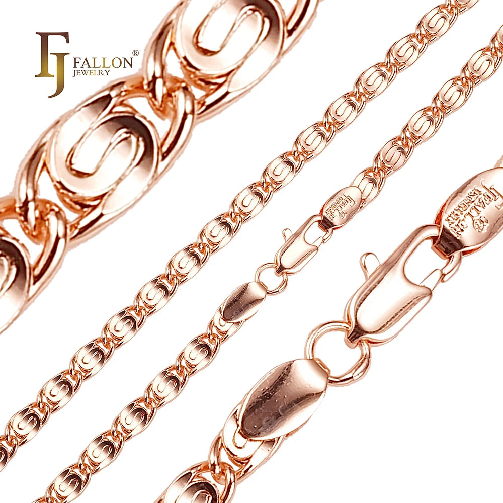 3mm+ FJ Fallon Fashion Jewelry Snail Link Hammered Flattened Chain Plated in Rose Gold Brass Based SPlit