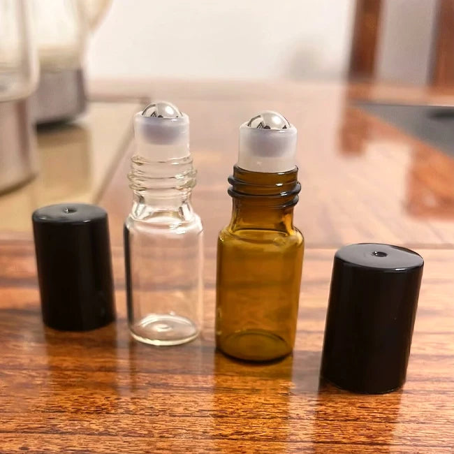 Mini Essential Oil Perfume Roller Bottle Clear Amber 1ml 2ml 3ml 5ml 10ml Glass Roll on with Screw Cap Fast Shipping Affordable