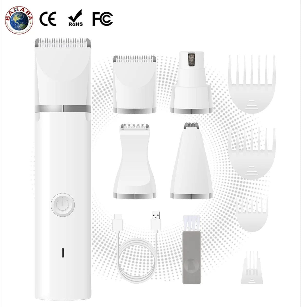 OEM Professional Pet Hair Grooming Kit with Hair Trimmer Paw Trimmer Low Noise Rechargeable Cordless Nail Grinder for Dog Cat