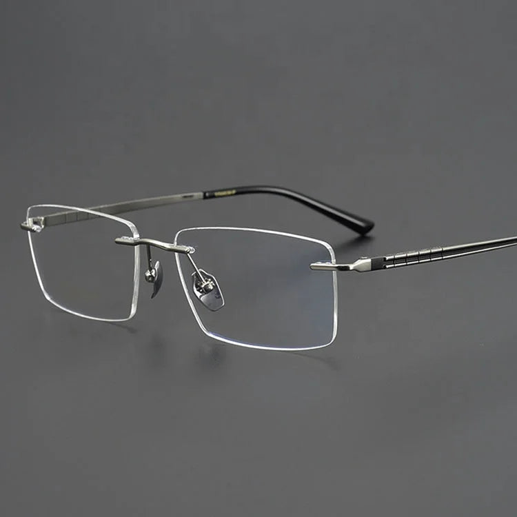 Spectacles or Optical Frames Unisex Solid Square Clear Rimless Glasses Titanium Eyeglasses for Reading
