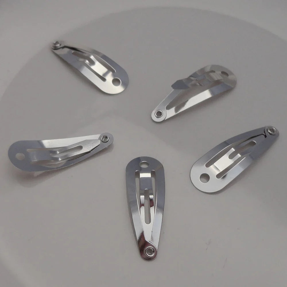 3cm Silver Mini Tear Drop Metal Snap Clips Kids with Hole BB Hairpins for DIY Hair Accessories Lead Free Nickle Free