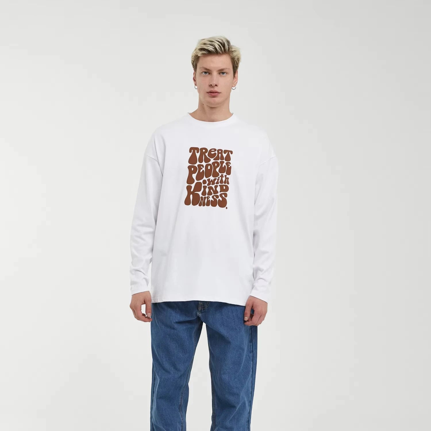 Men's High Gramage Cotton Regular Fit Casual Breathable Long Sleeve O-Neck Kindness Beis Color Size XS Imperio Shop T-Shirt