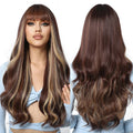 MOQ1 Brown Blonde Highlights Wigs With Bangs Long Wavy Synthetic Wigs for Women Heat Resistant Natural Hair Daily Cosplay