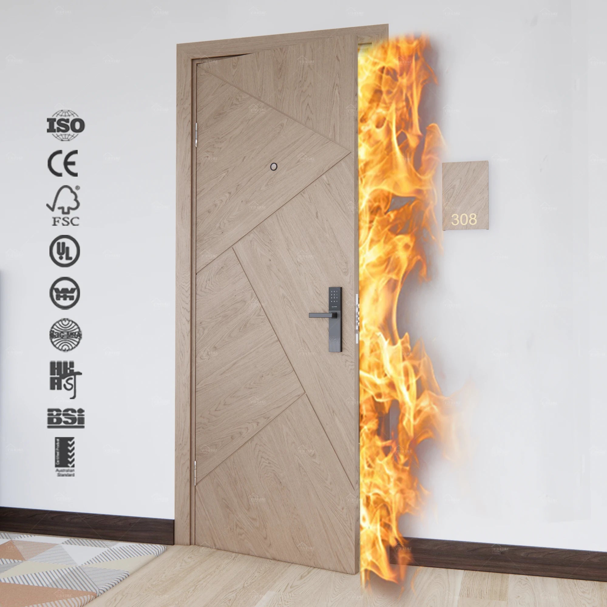 Foshan Apartment Door Supplier CAN U-LC Lacquer Finish Fire Rated Interior Doors Hotel Apartment Interior Room Doors