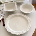 Factory Direct Sell Embossed Ceramic Dinnerware Set Nordic Retro Ceramic Restaurant White Ceramic Plate
