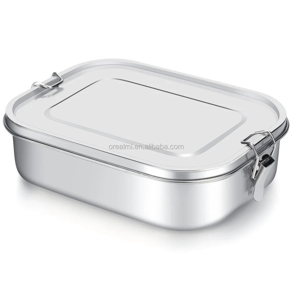 Factory Price Custom Logo Rectangle Food Container Stainless Steel Lunch Box with Silicone Lid