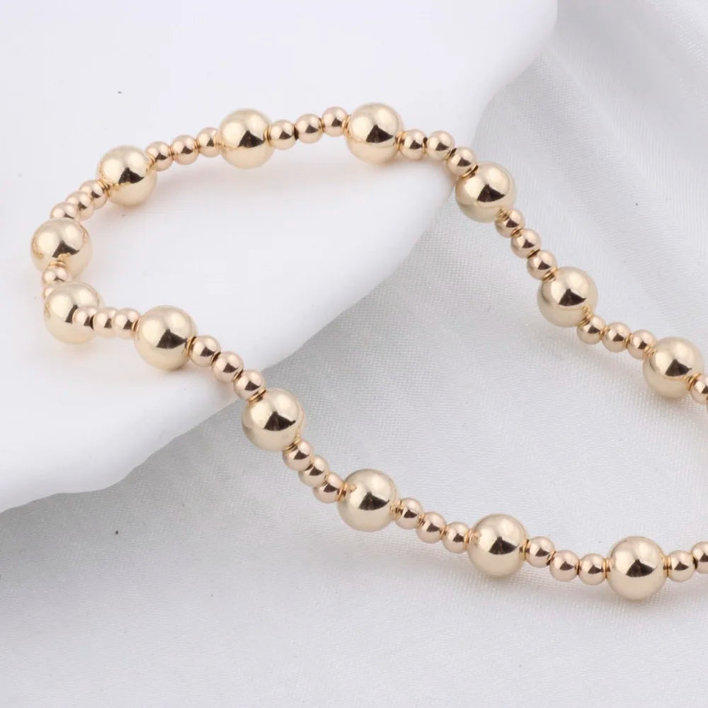 14K Gold Filled Beaded Bracelets Stackable Bracelets 2.5:5mm Seamless Ball Beads Handmade Stretch Bracelets for Women