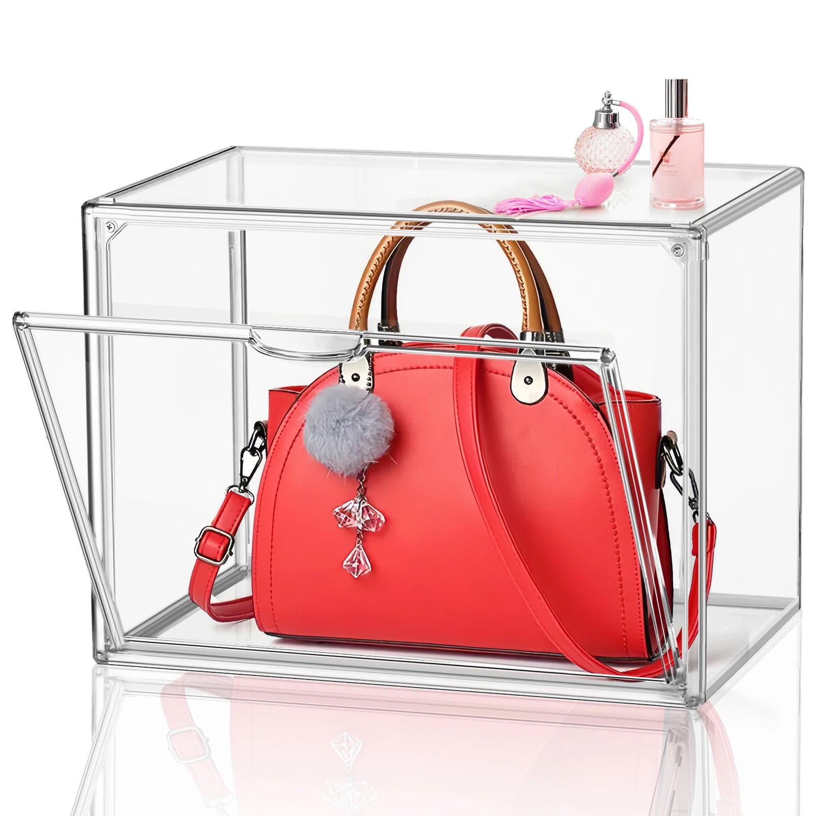 High Transparency Storage Box Foldable Stackable Acrylic Bag Organizer  Dust-Proof  Handbag Storage Container With Lid