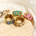 YF3536 Waterproof Lady Jewelry 18K Gold Plated Stainless Steel Colorful Oil Drip Enamel Link Chain Chunky Finger Rings