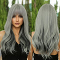 Factory Wholesale Price Long Wavy Synthetic Wig Natural Silver Gray Ombre Hair Wig for Women Heat Resistant False Hair With Bang