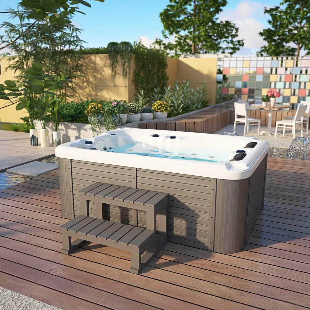 VIRPOL 3-Person Acrylic Contemporary Hot Tub Whirlpool & Air Massage Spa Tub Modern Design for Patio Backyard Courtyard MegaBDM