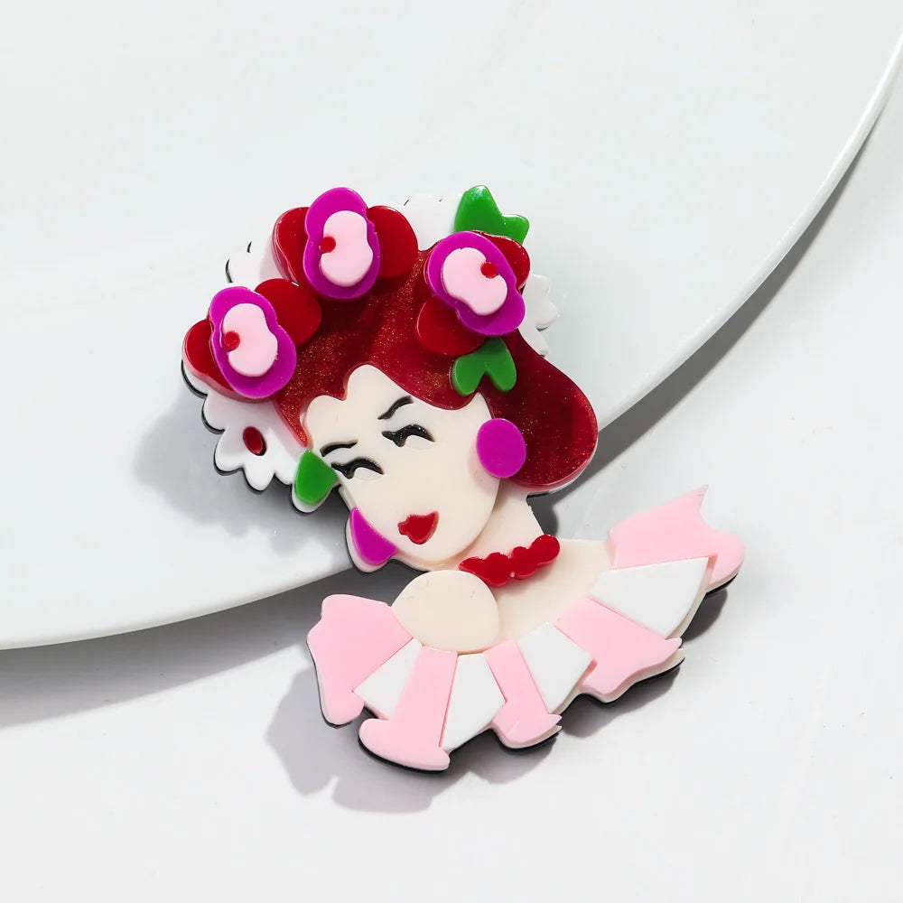Wholesale Japanese and Korean Flower Girl Pin Trendy Acrylic Corsage Badge Special Clothing Accessories Acrylic Brooch for Women