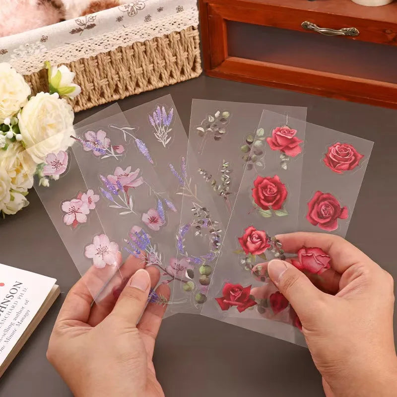 PET Floral Sticker Pressed Flower Dried Floral Resin Stickers Decals Botanical Journaling Sticker for Scrapbook