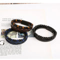 Handmade Braided Multilayer Lava Tiger Eye Stone Men's Leather Wrap Bracelet Alloy Black Zinc Plated Magnetic Clasp Trendy