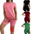 Women Cotton Tracksuit 2 Two Piece Set Solid Short Sleeve Crop Tops T-Shirt Short Pants Suit Set Cotton Joggers Sportwear
