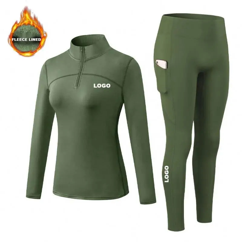 Dorpshipping Women Thermal Fleece-lined 2 Piece Set Suits Winter Running Training Yoga Fitness Woman Modest Workout Clothes