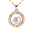 Wholesale 18K PVD Gold Plated Round Shape Square Zircon Jewelry Natural Fresh Water Pearl Necklace for Women