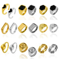 Vintage Men Stainless Steel 18k PVD Gold Plated Ring Non Tarnish Onyx Stone Ring Jewelry Streetwear Fashion Mens Adjustable Ring