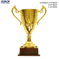 Elor Large Golden Metal Trophy Award Cup with Wooden Base for School Students' Sports Events Elegant Honor Souvenir Prize