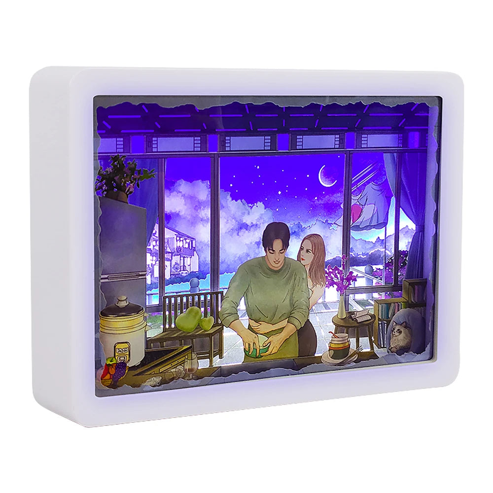 Custom Lights Romantic Warm Sweet Lovers Shadow Box Paper Picture Frames LED Night Light 3D Lamp Folk Art Gift Environment