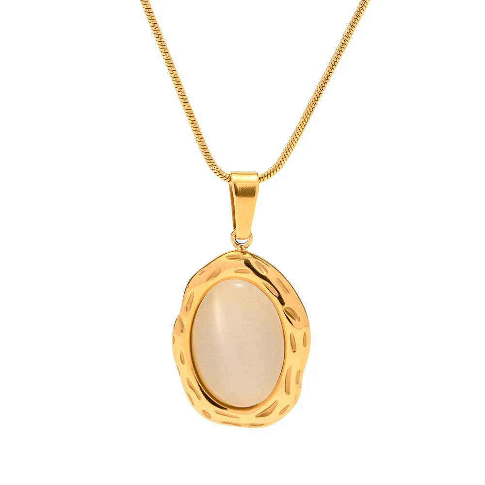 Stock Selling Korean Ins 18K Gold Plated Snake Chain Necklace Jewelry Multi Layered 316L Stainless Steel Natural Stones Pendant