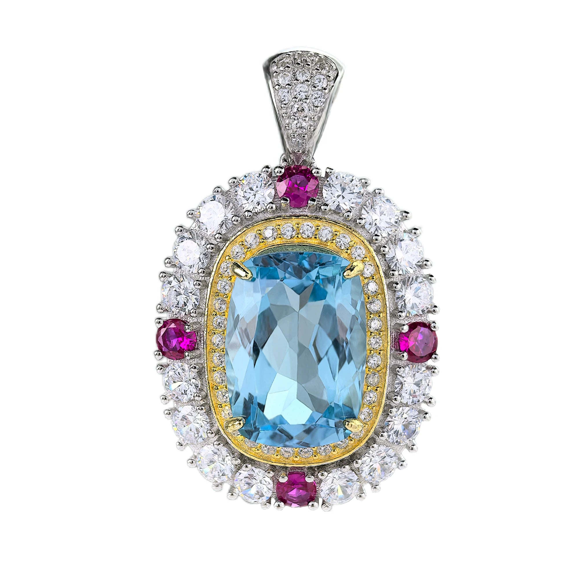 Elegant Rhodium and Gold Plated 925 Sterling Silver Natural Swiss Blue Topaz Pendant for Women Anniversary Gift
