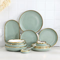 Customizable Handmade Porcelain Dinner Set Royal Luxury Light Green Gold Rim Ceramic Dinner Set Ceramic Plates for Restaurant