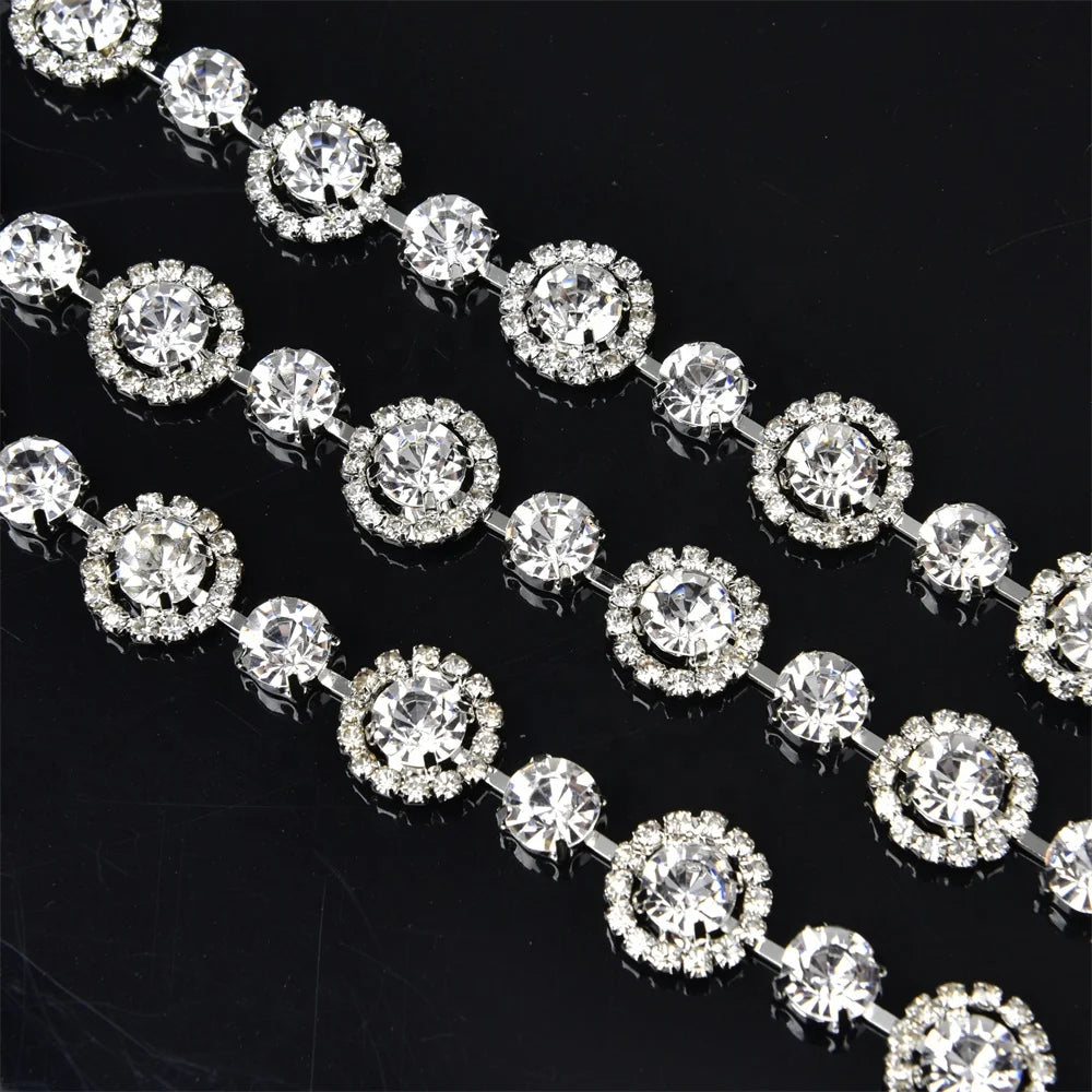 Crystal Round Glass Rhinestone Flower Chain Metal Claw Diamond Trim Ribbon Sewing Wedding Shoes Clothing Accessories