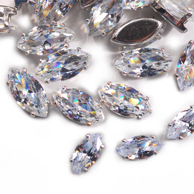 Hisenlee Crystal 4X8MM Horse Eye 3D Shiny Zircon Alloy Luxury Rhinestones 50pcs/bag DIY Sewing Design Ornament Shoes Darment